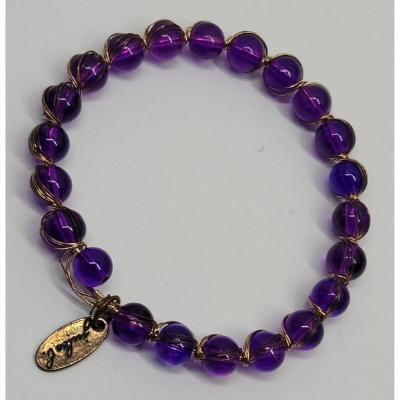 Jules B Funky Statement Purple Beaded Bracelet Wire Wrapped Hippie Boho Bohemian - Picture 1 of 10